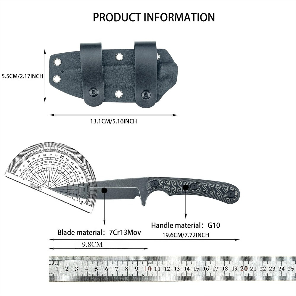 Edc Everyday Carry Knives - Full-Tang-Messer mit feststehender Klinge, 7Cr13MoV-Stahl, EDC-Geradmesser,