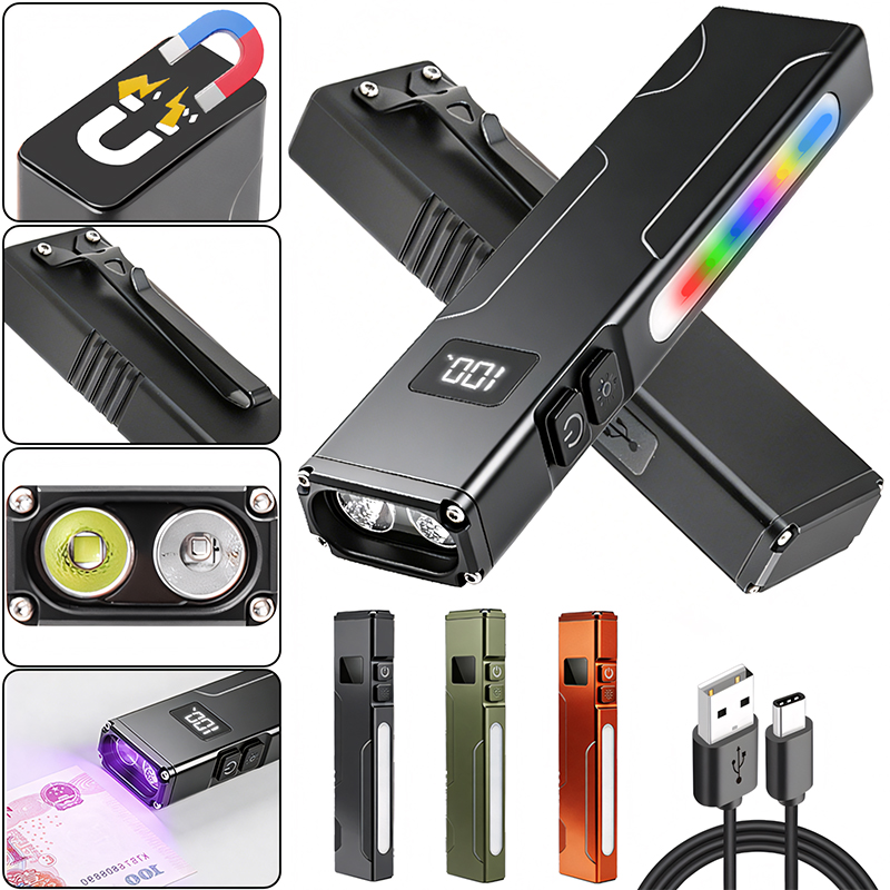 Edc Carry Clip - Multifunktionale EDC-Arbeitsleuchte mit Magnet, UV-Licht, RGB-Seitenlicht,