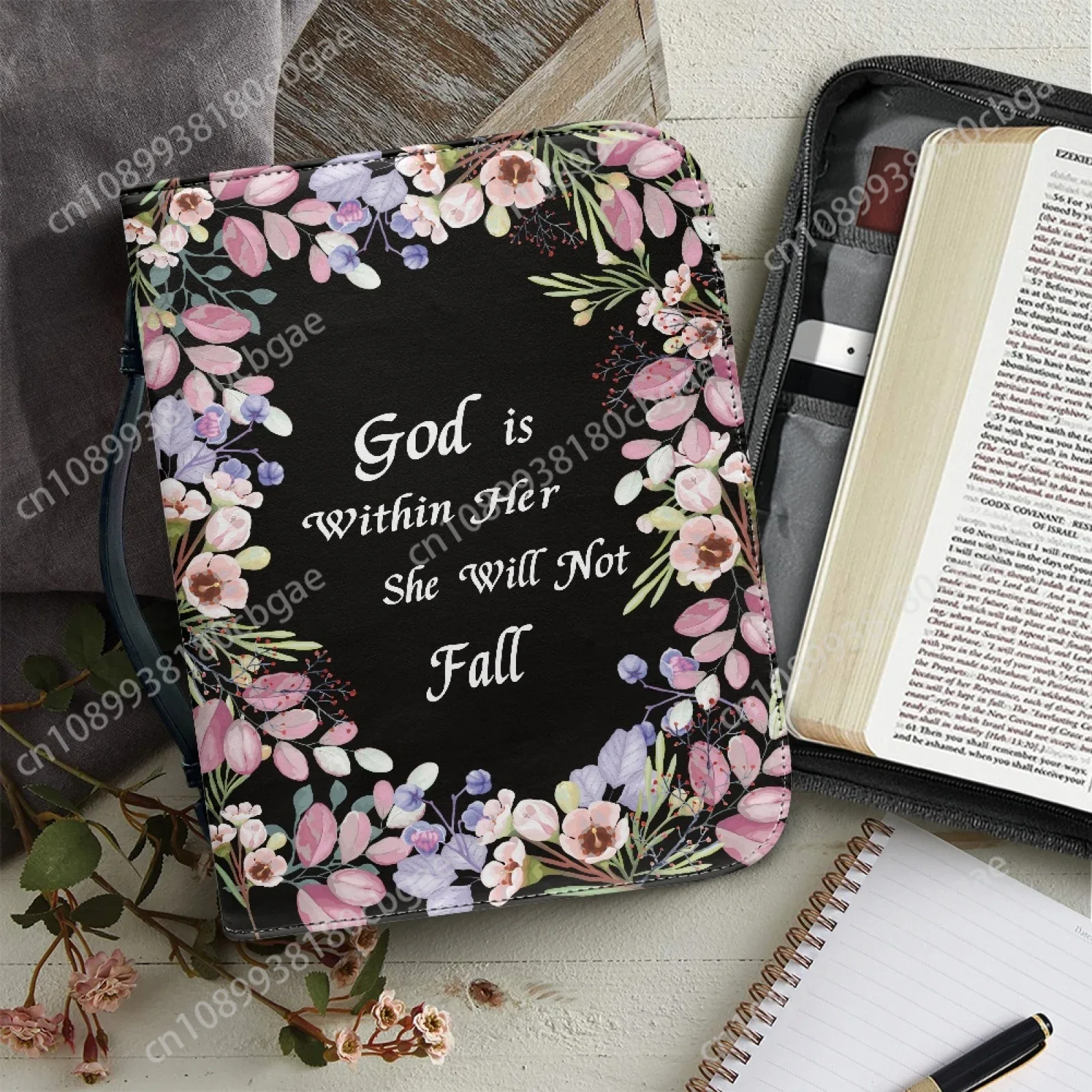 Edc Carry Bag - Blumen Vers Muster Leder Bibel Tasche