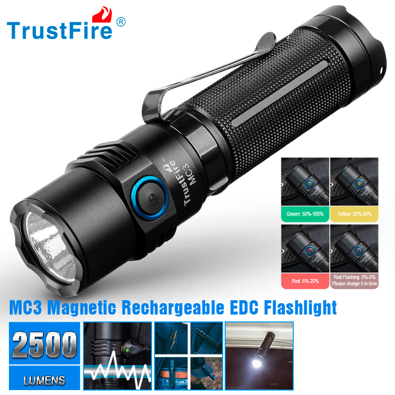 Edc Car Carry - Trustfire Mc3 Hochleistungs-LED-Taschenlampe, wiederaufladbar, 2500 Lumen,