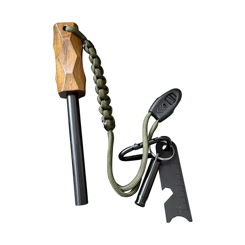 Ferro Rod Striker - Neuer Outdoor-Feuerstein-Feuerstarter mit Holzgriff, Zünder, wasserdichte
